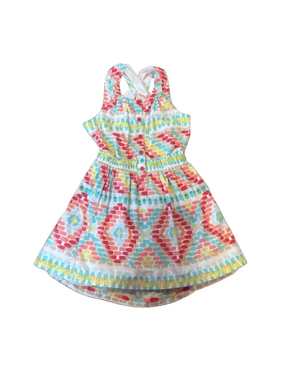 Gymboree Dress Girl 5 Pink Orange Green Blue Dots Striped dress SUMMER Lined